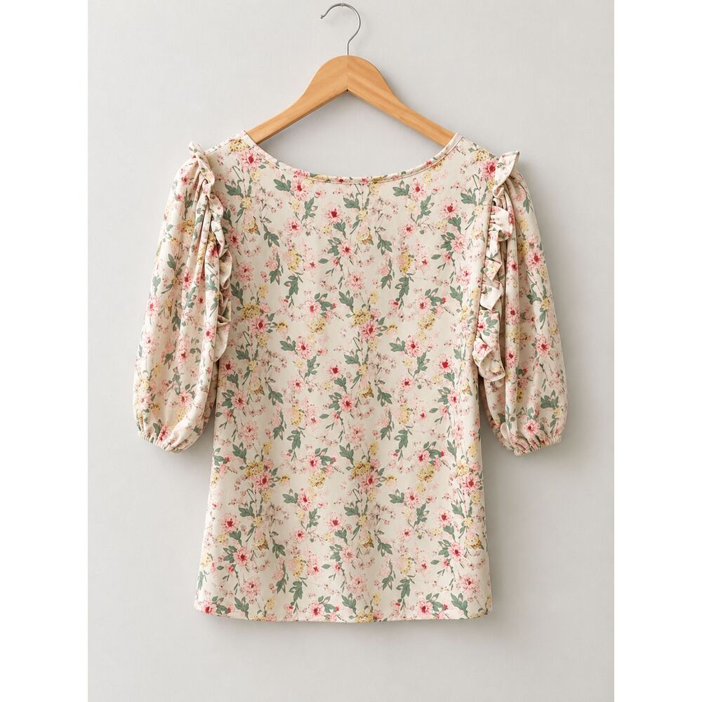 Les Amis Floral Puff Sleeve Blouse Women's Small Cottagecore Top